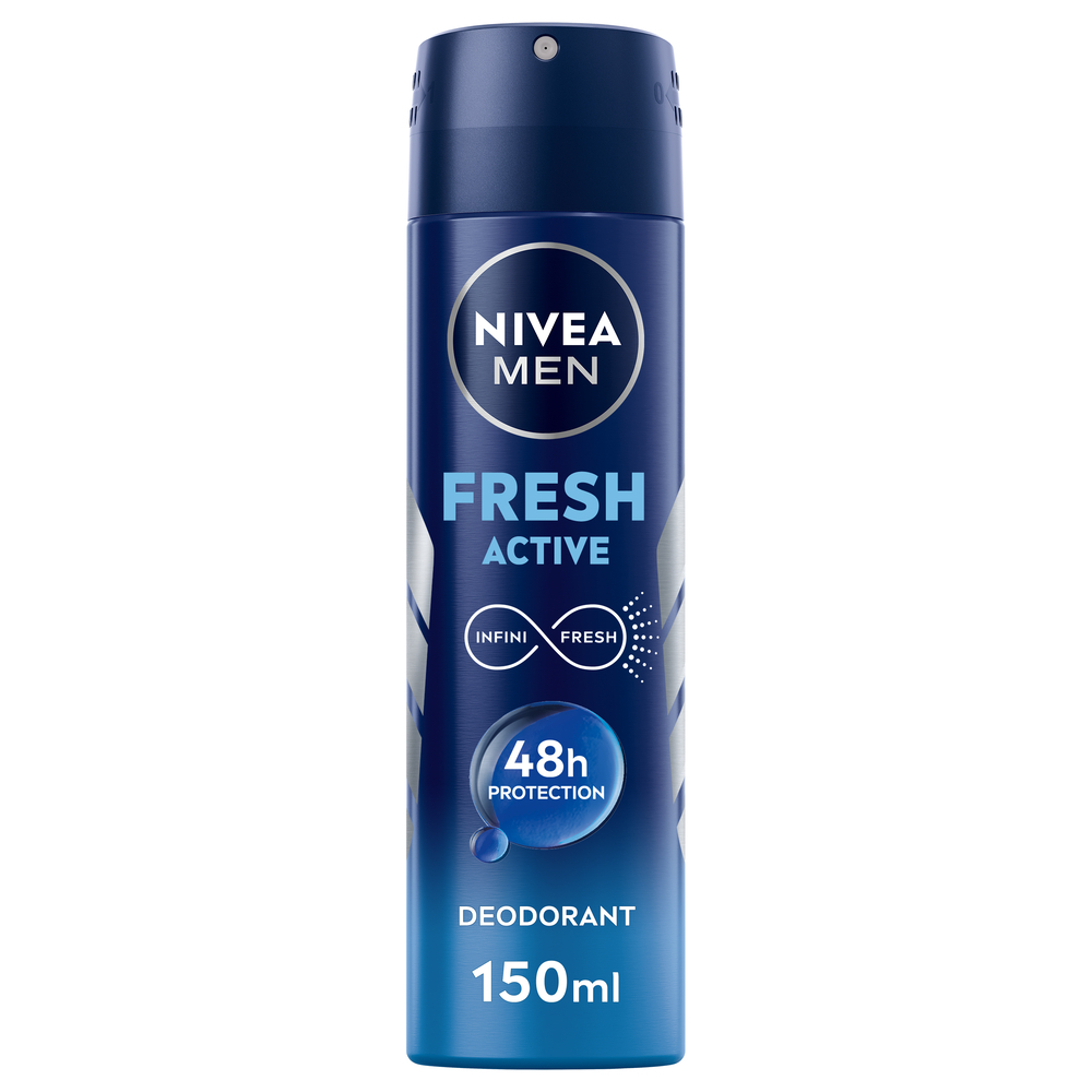 Nivea Men Fresh Active Deodorante Spray 150 ml, Deodorante antitraspirante uomo per 48 ore