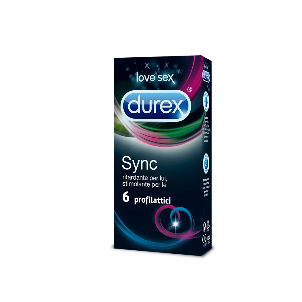 Durex Sync - Preservativi ritardanti per lui e stimolanti per lei - 6 pezzi