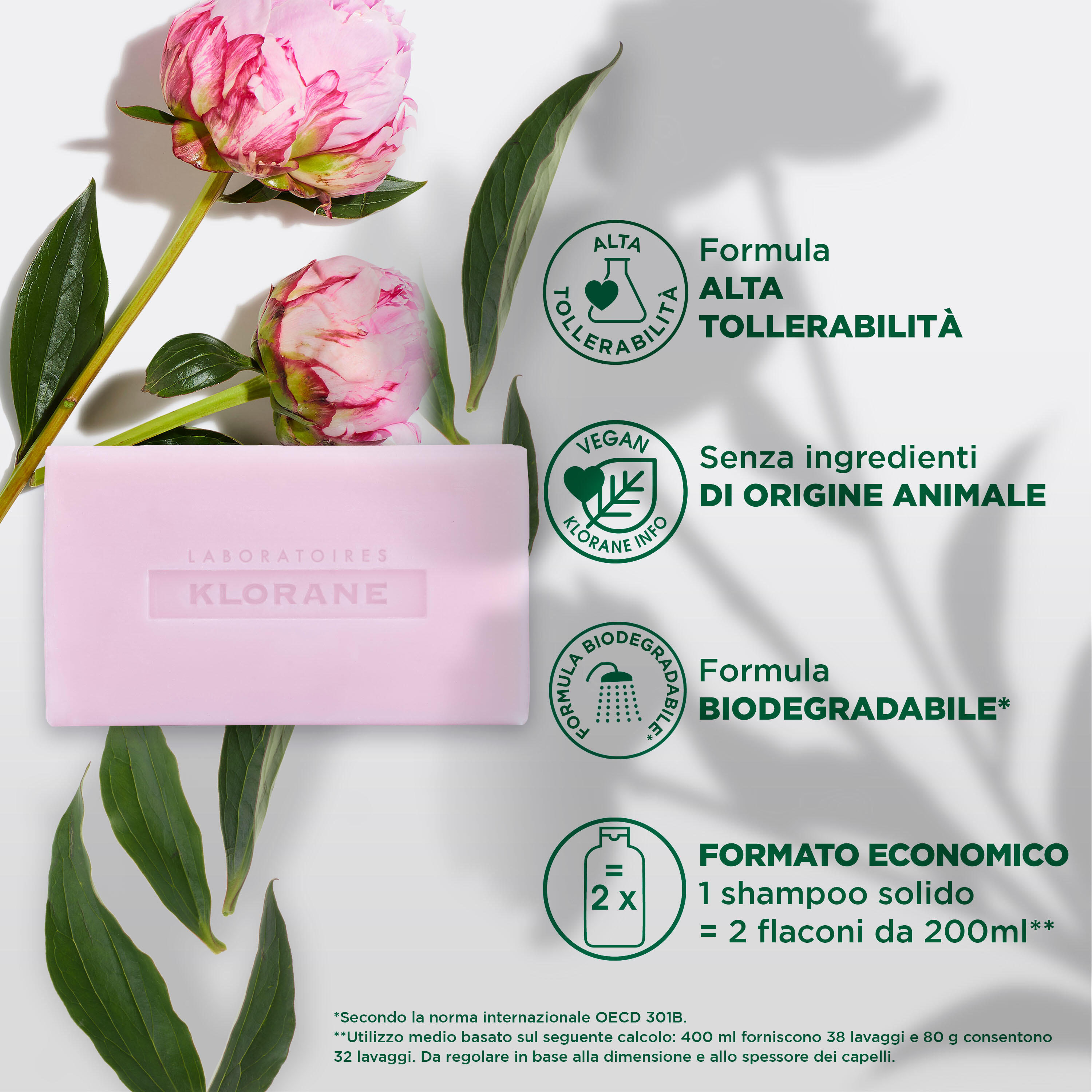 Klorane - Shampoo Solido Lenitivo Alla Peonia Bio Per Capelli E Cuoio Capelluto Sensibili 80 g