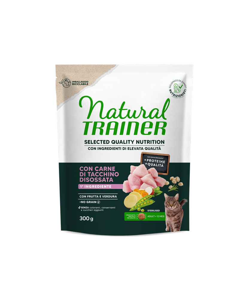 TRAINER NATURAL GATTO SELECTED QUALITY NUTRITION NO GRAIN STERILIZED ADULT TACCHINO 300GR