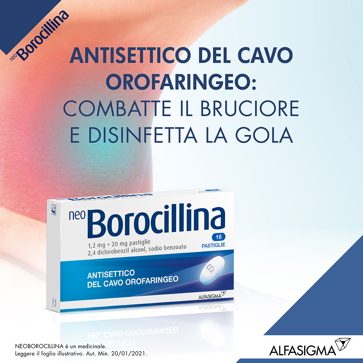 NEO BOROCILLINA 1,2 Mg + 20 Mg Antisettico Cavo Orofaringeo 16 Pastiglie