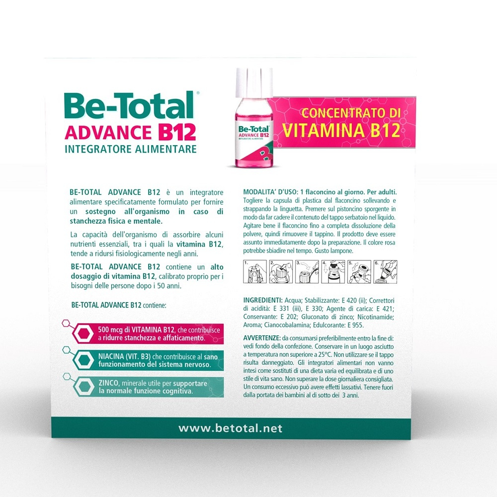 Be-Total Advance B12 Integratore alimentare Vitamina B12 Vitamina B Zinco 30 Flaconcini