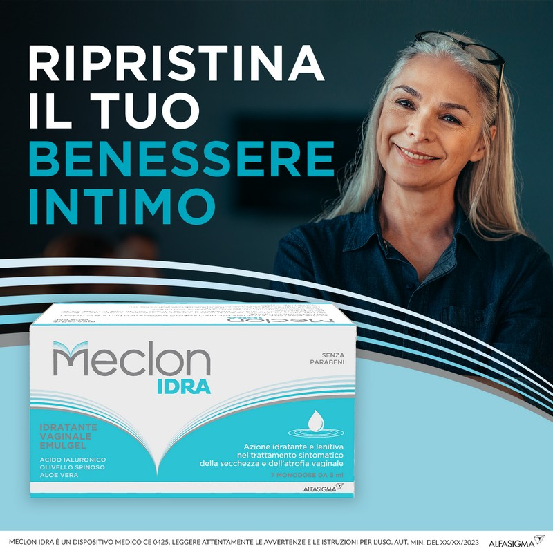 Meclon Idra, Trattamento Emulgel Lenitivo e Calmante che Può Essere Utilizzato dalle Donne che Soffrono di Vaginite Atrofica, 7 Applicatori Monodose