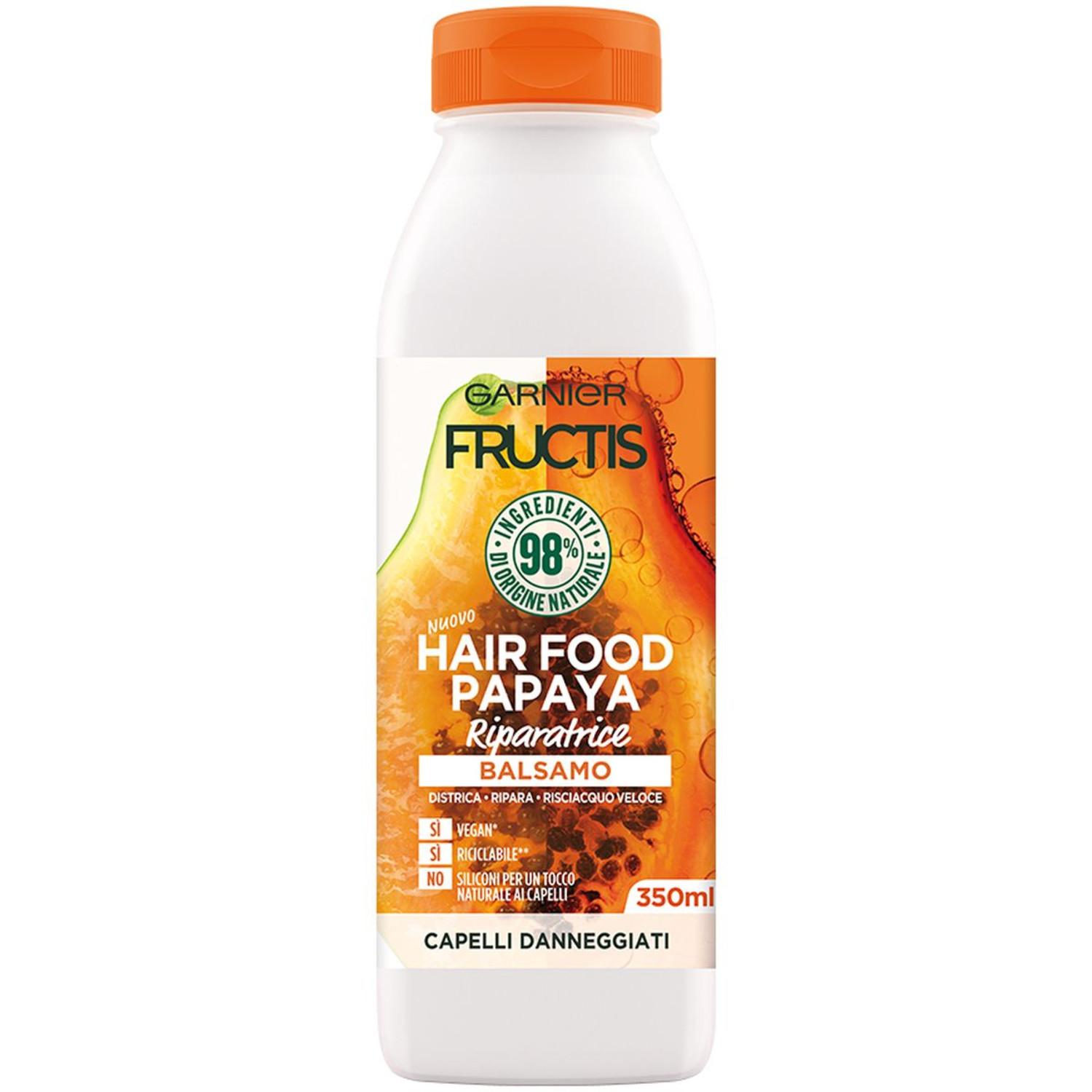 Garnier Balsamo Riparatore Fructis Hair Food, Balsamo riparatore alla papaya per capelli danneggiati, 350 ml