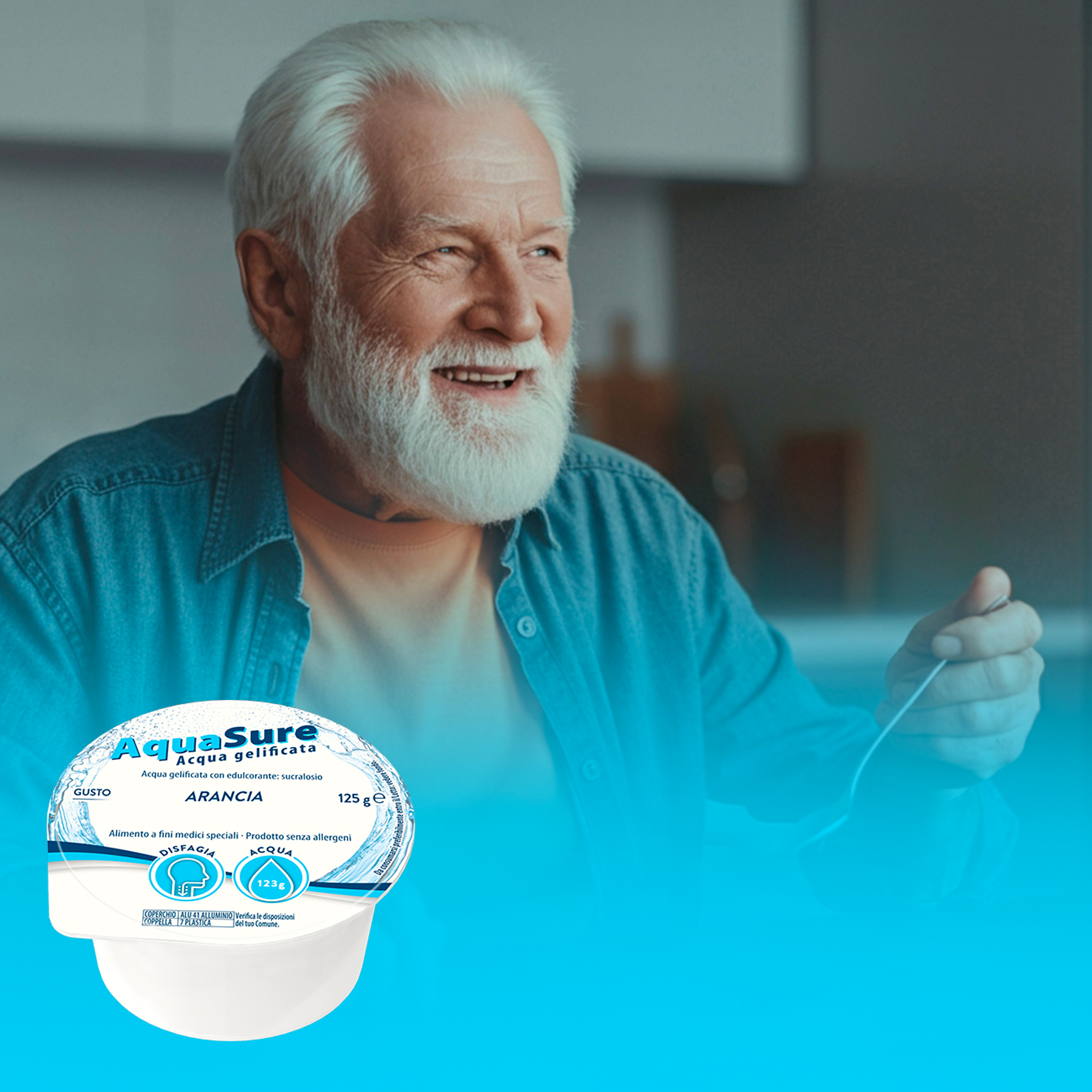 AquaSure Acqua Gelificata per il trattamento dietetico di soggetti affetti da disfagia e problemi della deglutizione 24x125 g