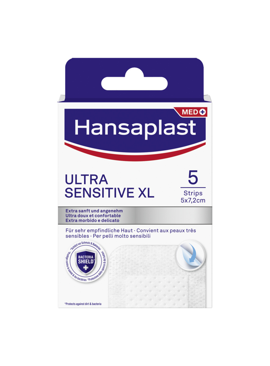 Hansaplast Cerotti Ultra Sensitive XL, Cerotti morbidi e delicati per pelli molto sensibili, 5 pezzi