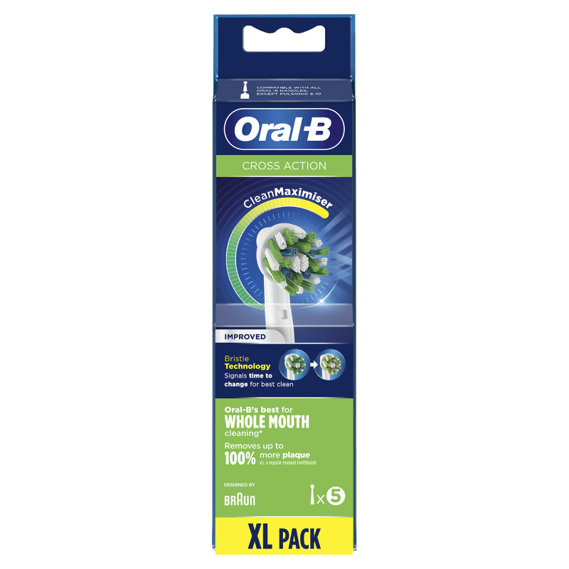 Oral-B CrossAction Testine Di Ricambio Con Tecnologia CleanMaximiser, Confezione Da 5 Pezzi