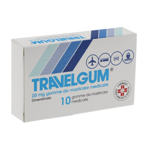 Travelgum 20 mg - Antichinetosico per malessere da viaggio - 10 gomme masticabili - Medifarm srl