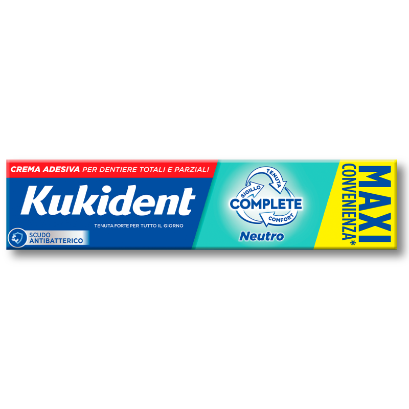 Kukident Complete Neutro Crema Adesiva 65g. Per Dentiere Totali e Parziali. Aroma Neutro