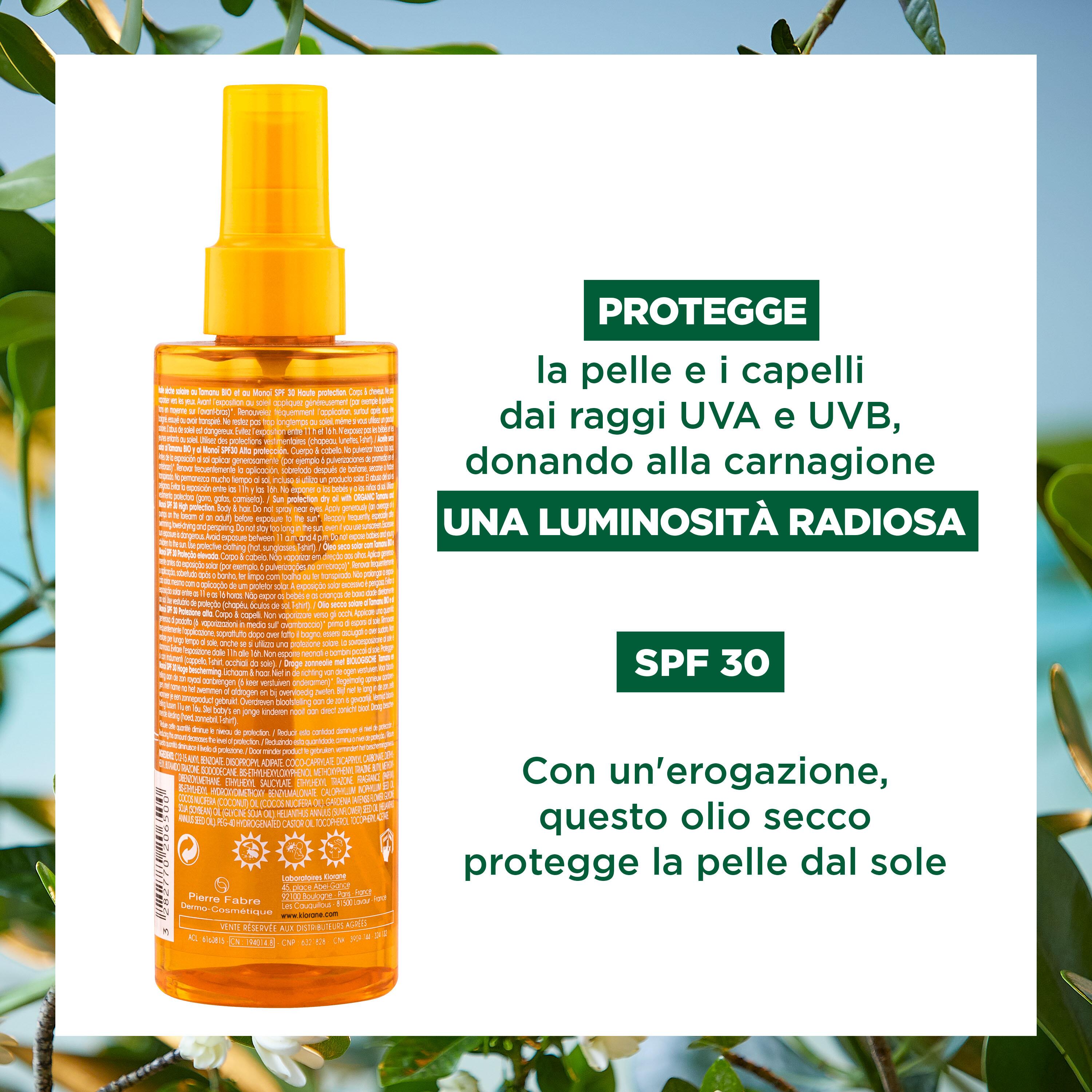 Klorane - Olio Secco Solare SPF30 Corpo E Capelli 200 ml