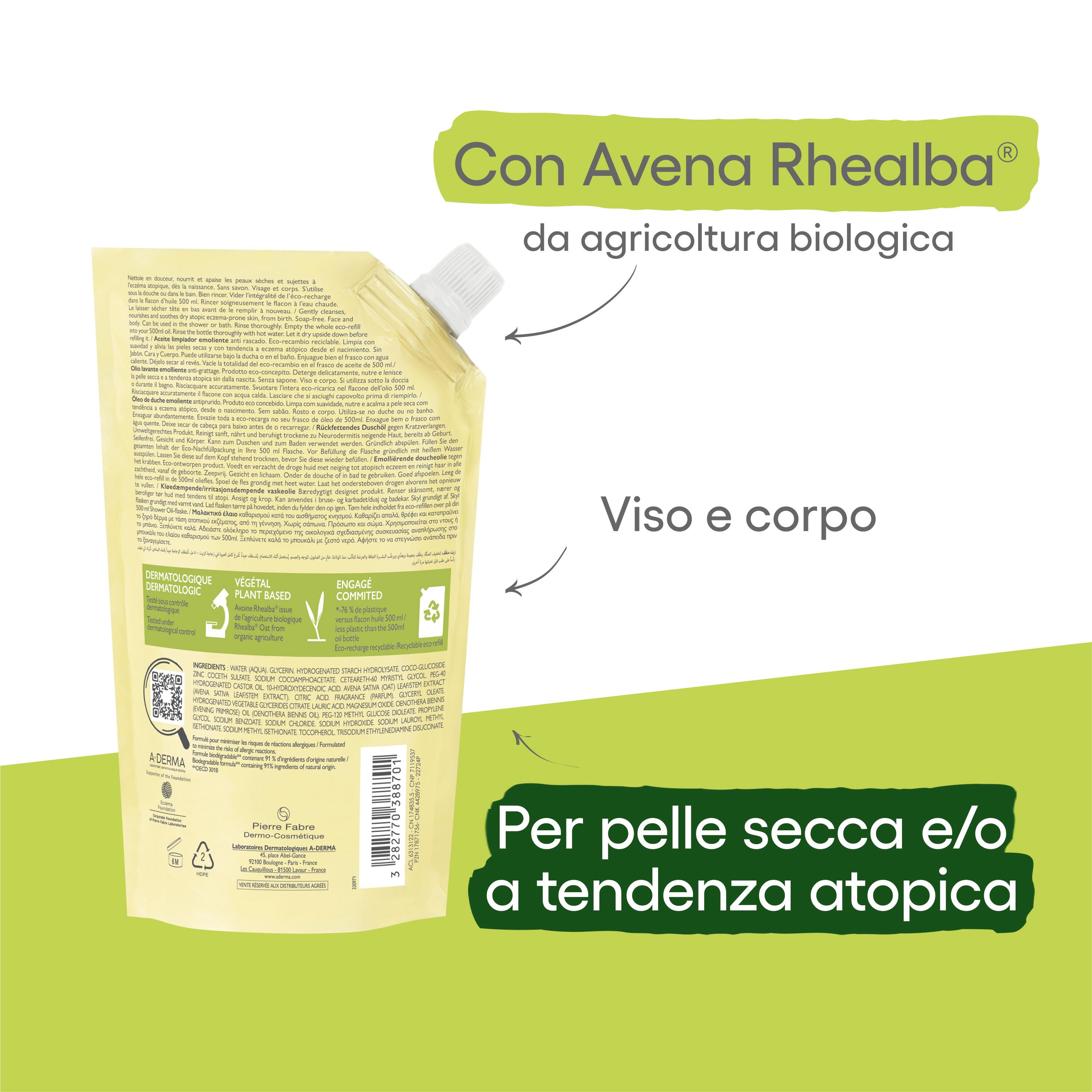 A-Derma Exomega Control - Olio Lavante Emolliente Per Pelle Secca A Tendenza Atopica Ricarica 500 ml