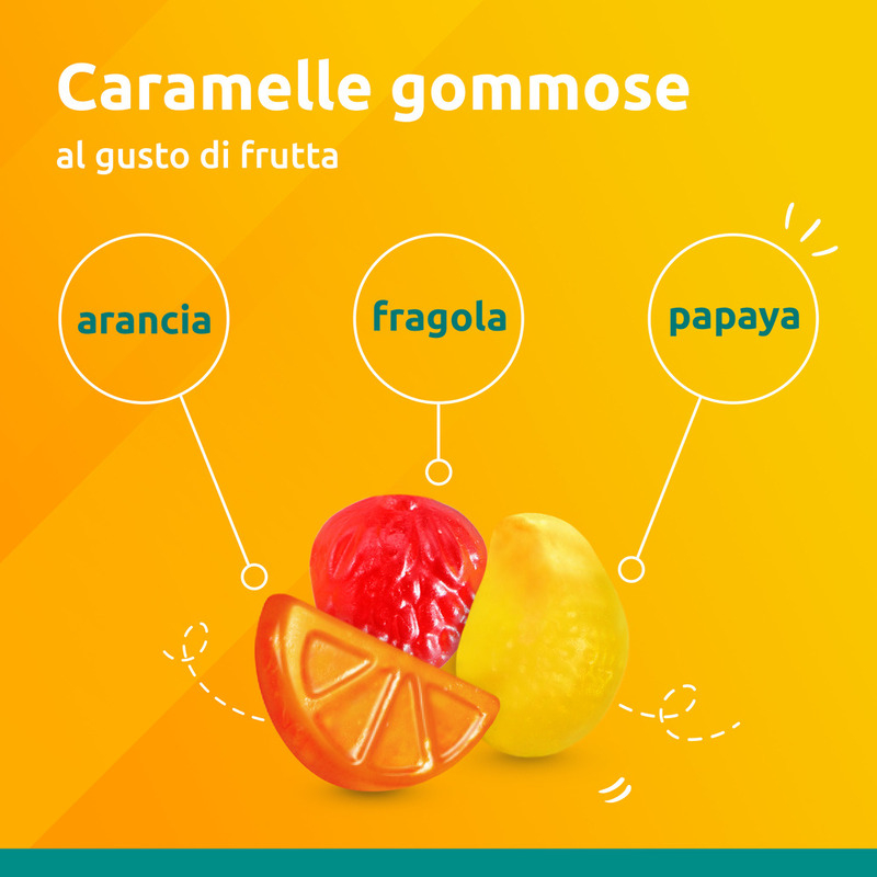 Supradyn Difese Junior Integratore Multivitaminico con Vitamina C, D e Zinco  per le Difese Immunitarie dei Bambini, Gusto Arancia, Fragola e Papaya, 25 Caramelle Gommose 