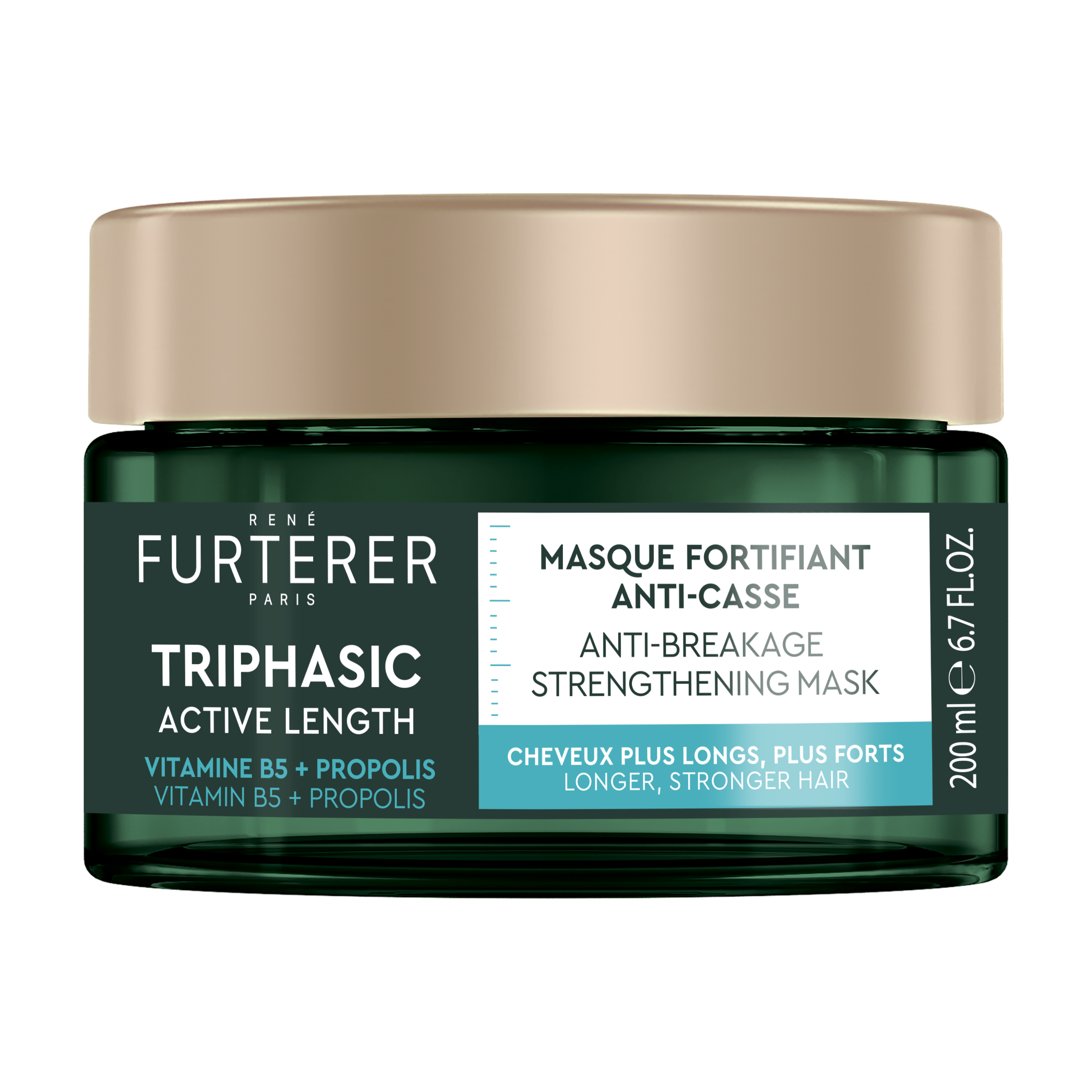 René Furterer Triphasic Active Grow Maschera fortificante anti-rottura, accelera la crescita dei capelli, vitamina B5, lunghezze indebolite, 200ml 