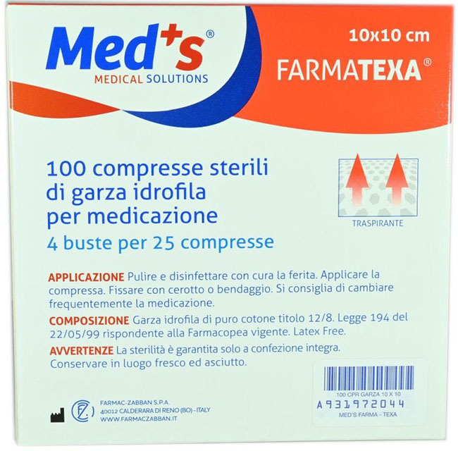 Med's Compresse Di Garza 12/8 Sterile 10 x 10 cm 100 Pezzi