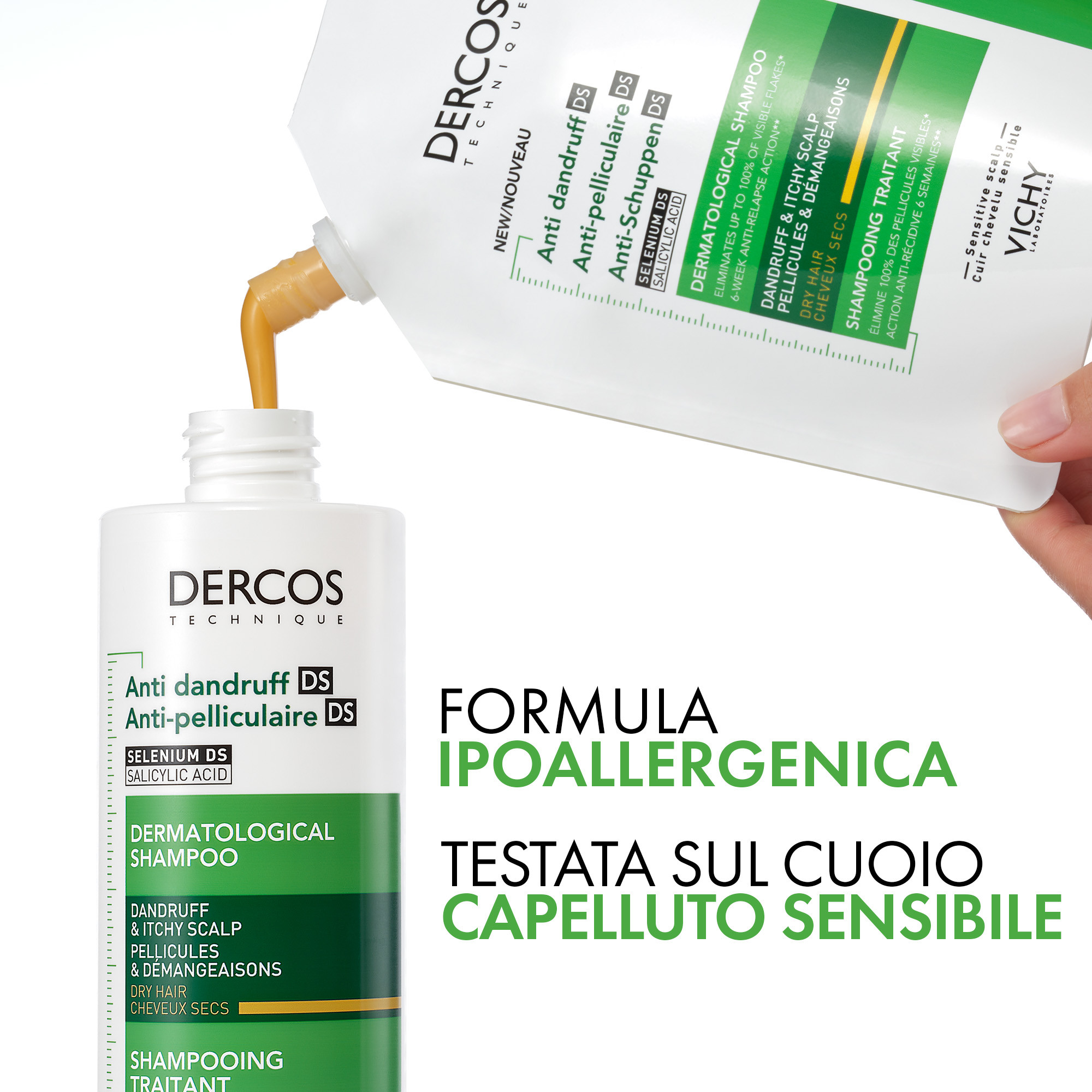 Vichy Dercos Technique Shampoo Antiforfora Ds Grassi per Forfora e Prurito 390ml