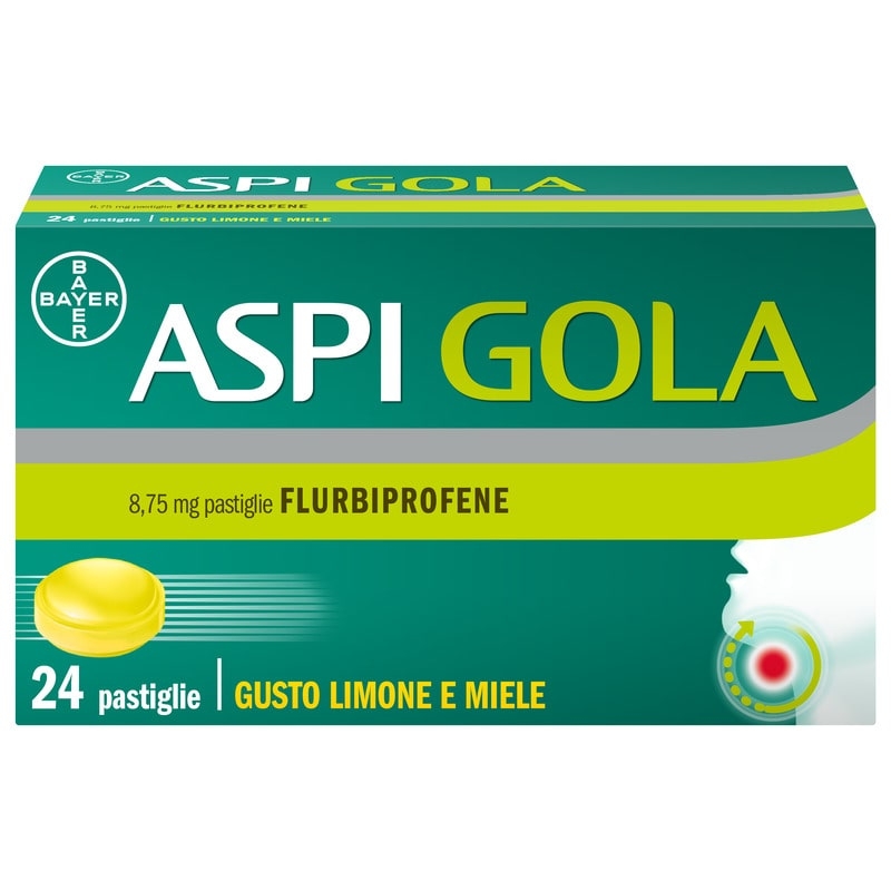 Aspi Gola Pastiglie per la gola infiammata, con 8,75 mg di Flurbiprofene, contro Faringite e Mal di gola, Gusto Limone e Miele 24 Pastiglie Orosolubili