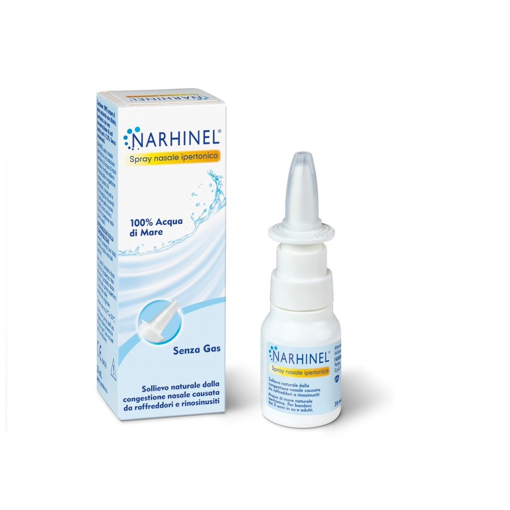 Narhinel Spray Nasale Ipertonico Lavaggio Nasale Decongestionante Naso Chiuso Acqua di Mare 20ml