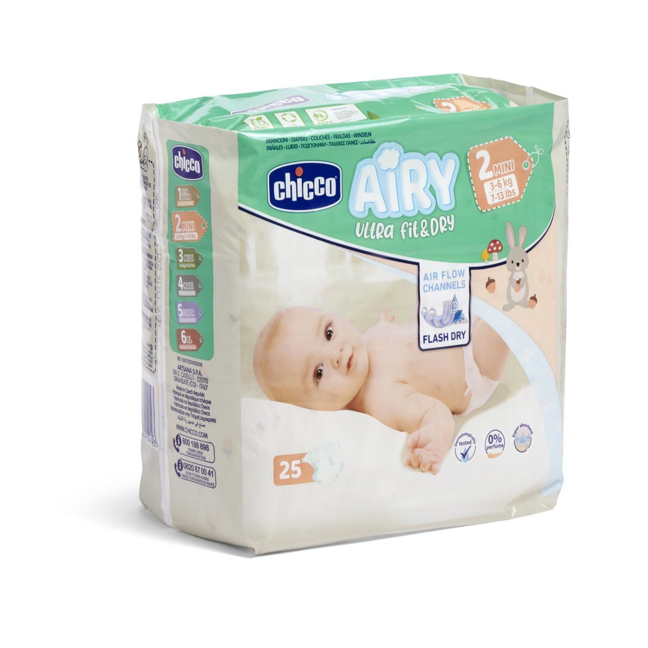 chicco NUOVO AIRY ULTRA Fit&Dry Pannolini Taglia 2 MINI 3-6kg 25 pezzi