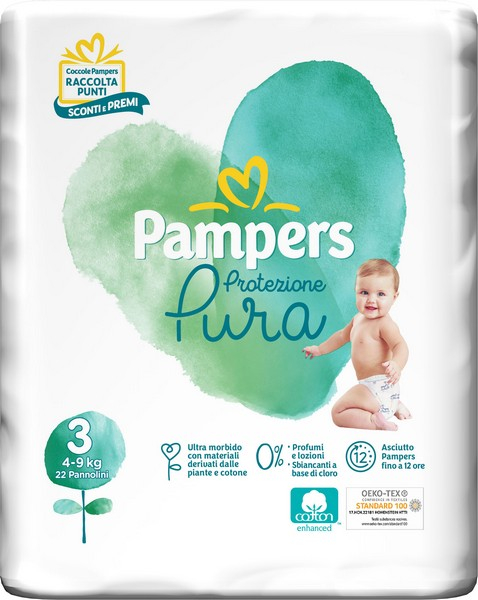 PAMPERS Protezione Pura 22 pannolini Taglia 3-MIDI (4-9kg)