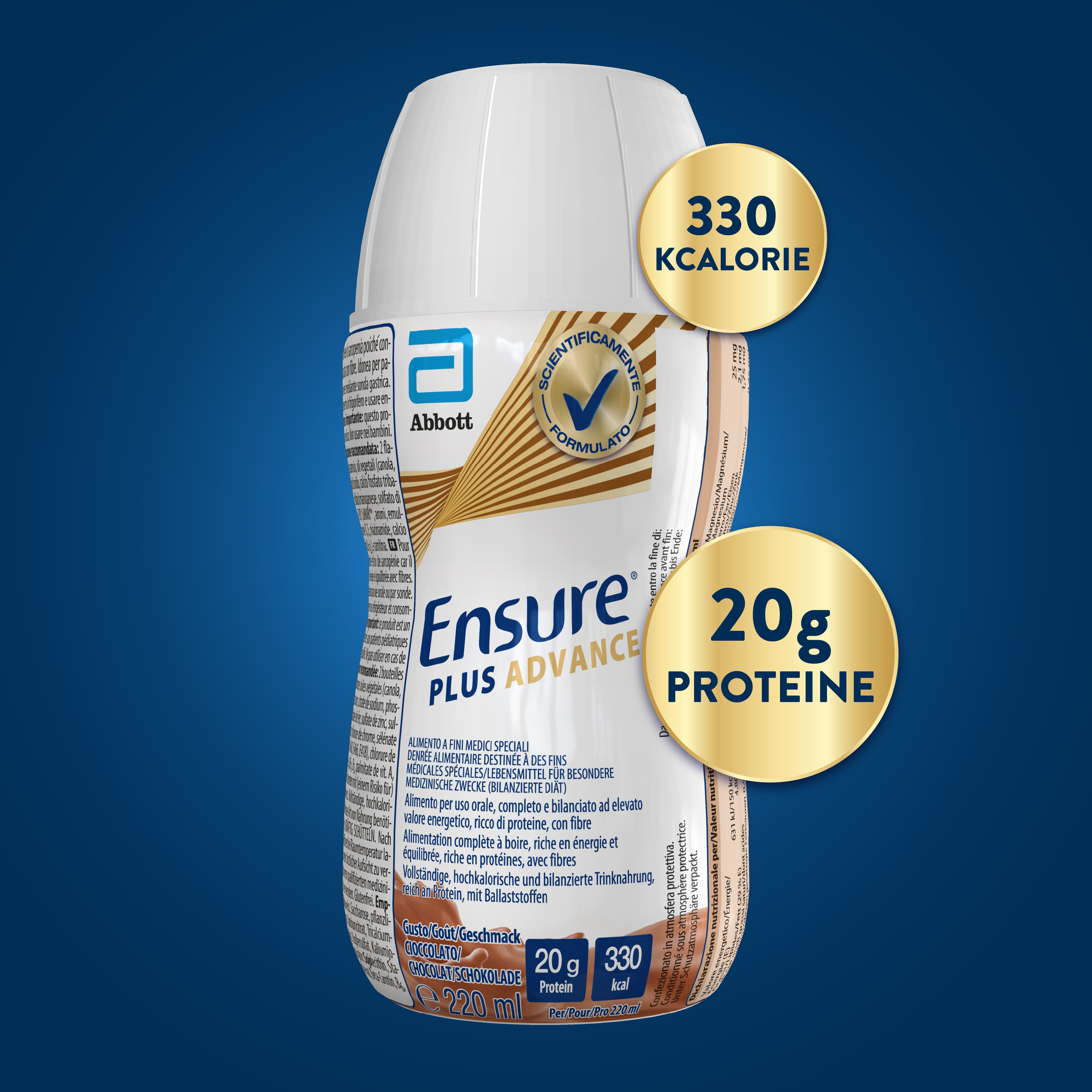 Ensure Plus Advance Alimento a Fini Medici Speciali Iperproteico ed Ipercalorico Cioccolato 4x220ml