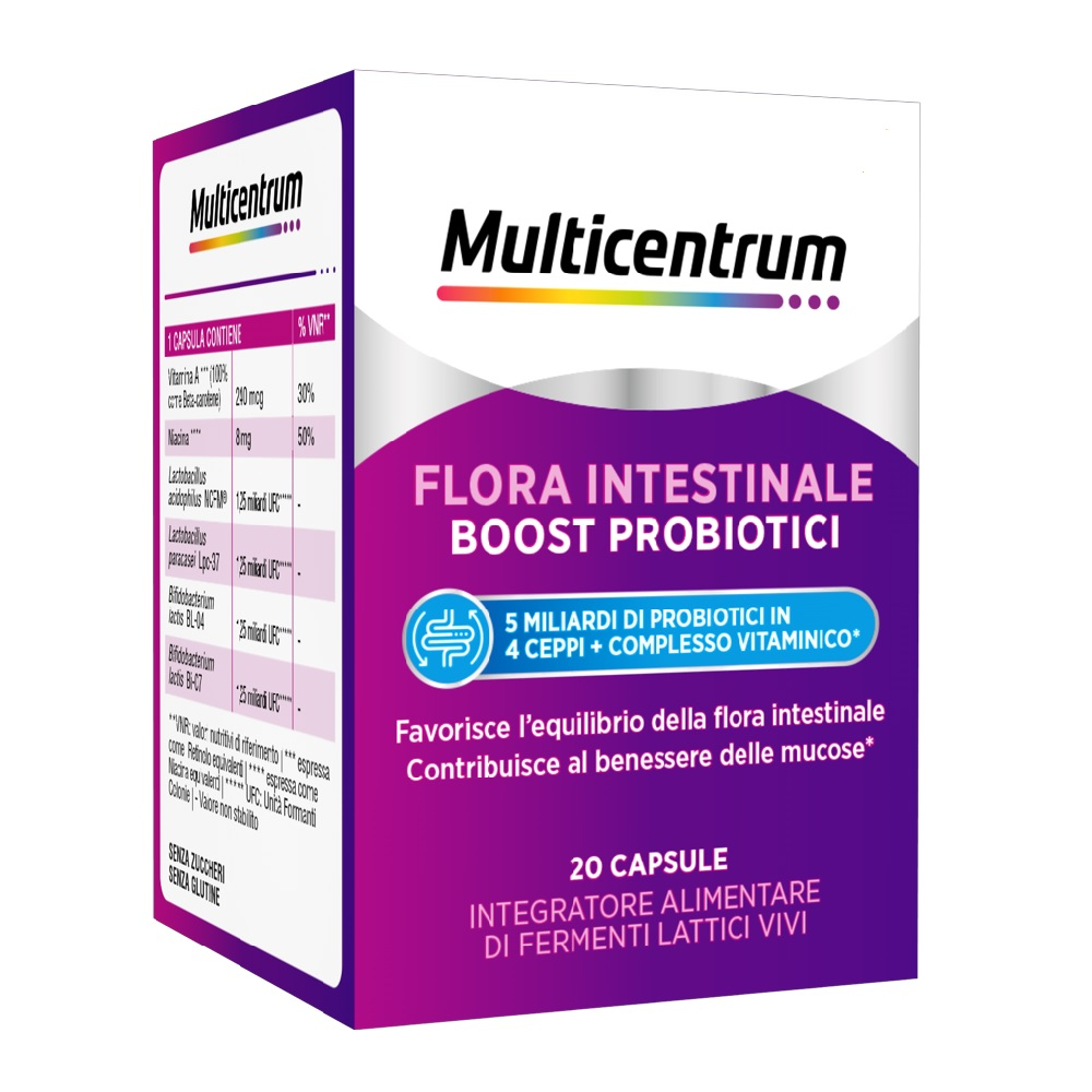 Multicentrum Flora Intestinale Boost Probiotici Integratore Fermenti Lattici Intestino 20 Capsule
