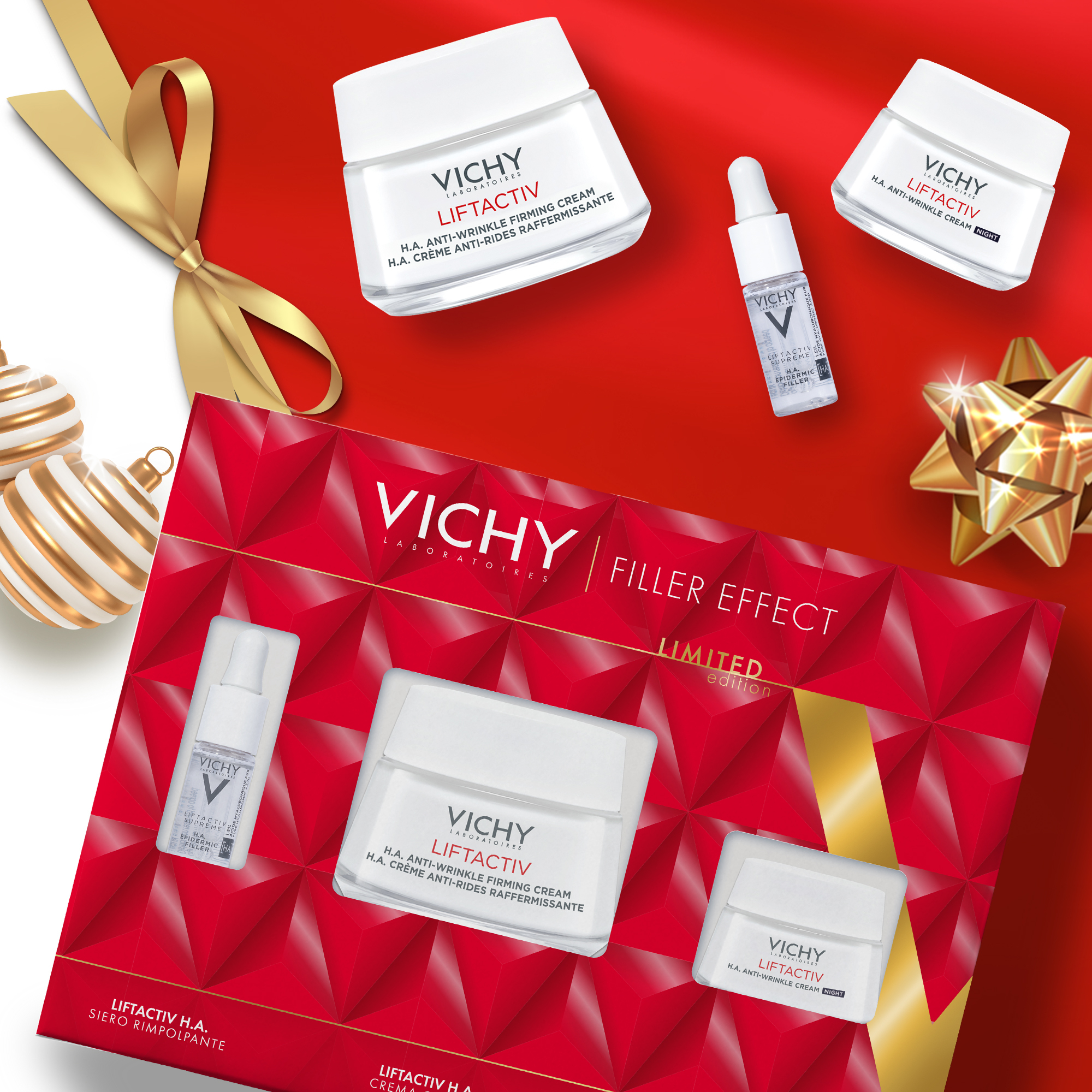 Vichy Cofanetto Regalo per un effetto Filler Anti-Rughe con Liftactiv H.A. Epidermic Filler Siero 10 ml + Liftactiv H.A. Crema Giorno 50 ml + Liftactiv H.A. Crema Notte 15 ml