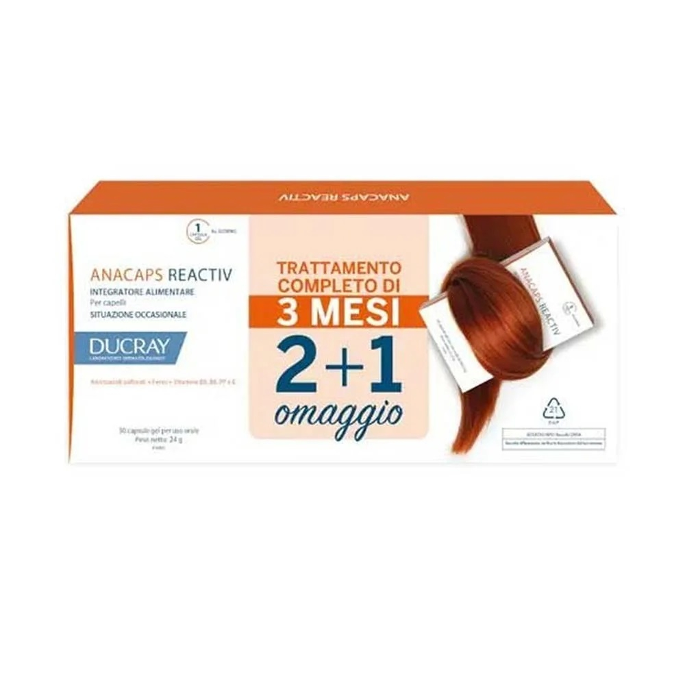 Ducray - Anacaps Reactiv - Integratore alimentare per capelli, situazione occasionale - 3 x 30 capsule
