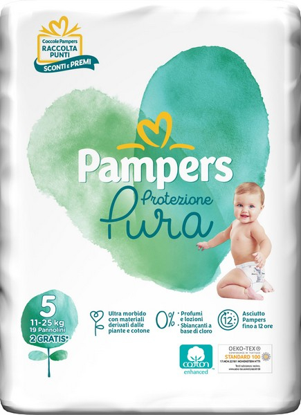 PAMPERS Protezione Pura 19 pannolini Taglia 5-JUNIOR (11-25kg)