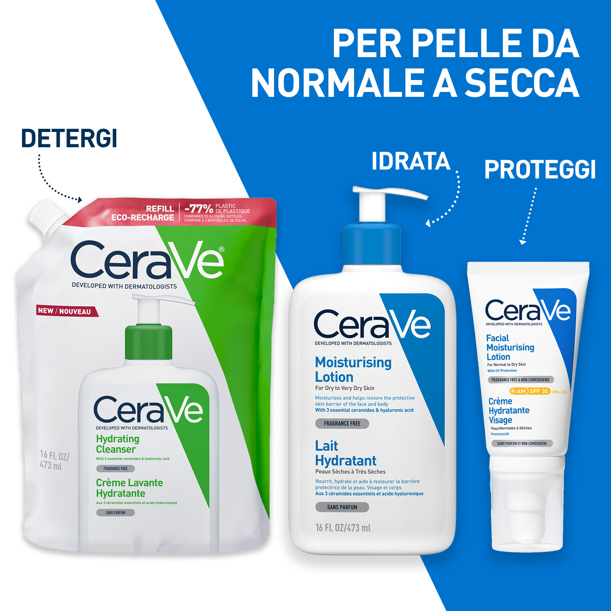 CeraVe Detergente Idratante Viso Pelle da Normale a Secca Refill 473 ml