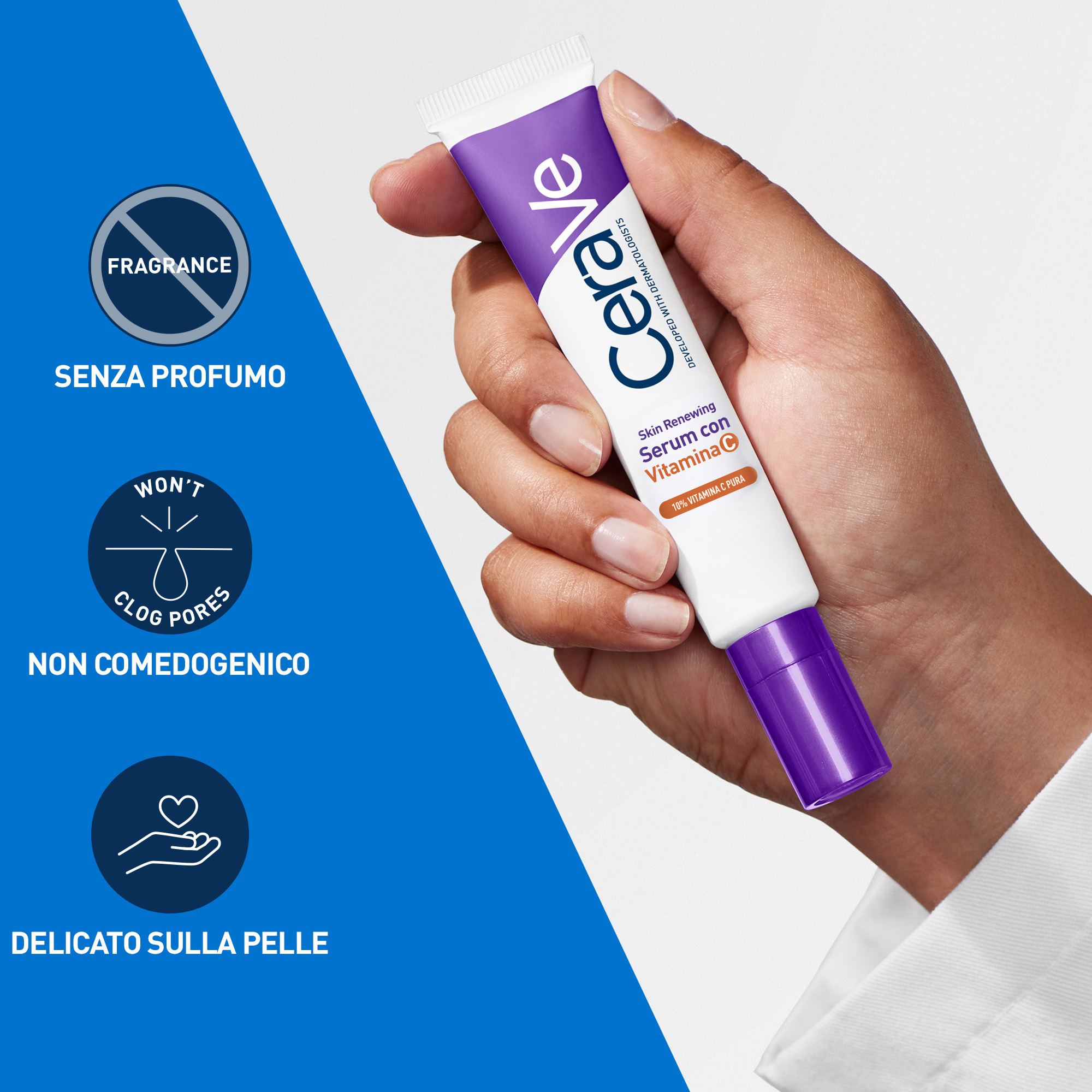 CeraVe Skin Renewing Siero Vitamina C, Con 10% Vitamina C Pura, 3 Ceramidi Essenziali, Acido Ialuronico e Vitamina B5, Per i Primi Segni dell'Età, 30 ml