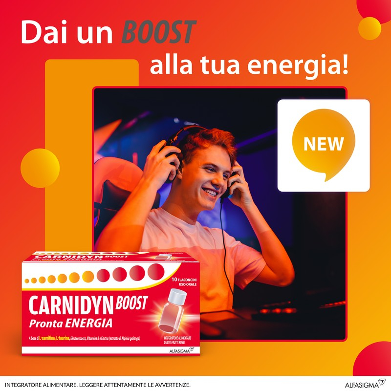Carnidyn Boost - integratore tonico a base di Carnitina e Alpinia Galanga per extra energia - utile in caso di stanchezza, spossatezza 10 FLACONCINI