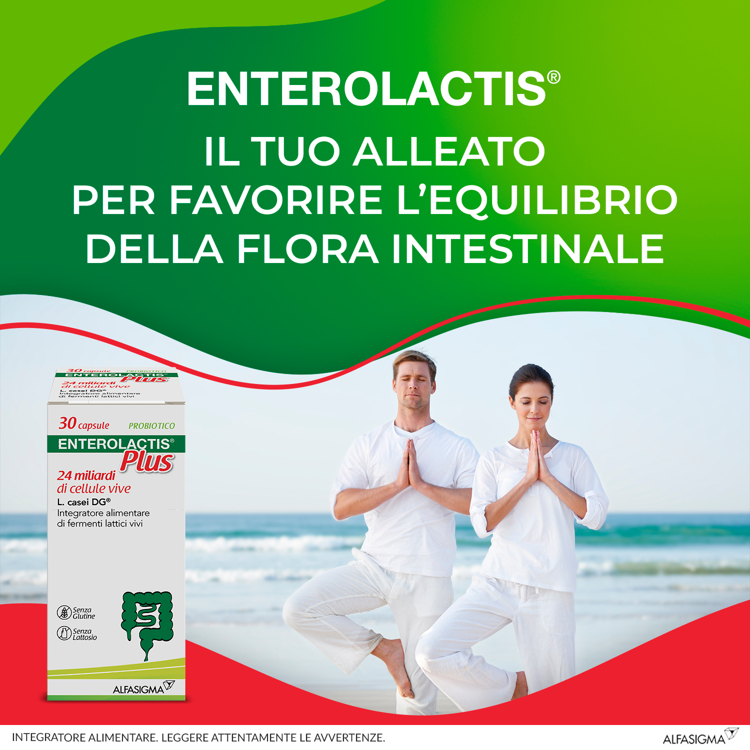 Enterolactis Plus Capsule, Integratore Alimentare con Fermenti lattici, probiotici L,Casei DG, 24 Miliardi Cellule Vive, Senza Glutine e Lattosio, 30 Capsule