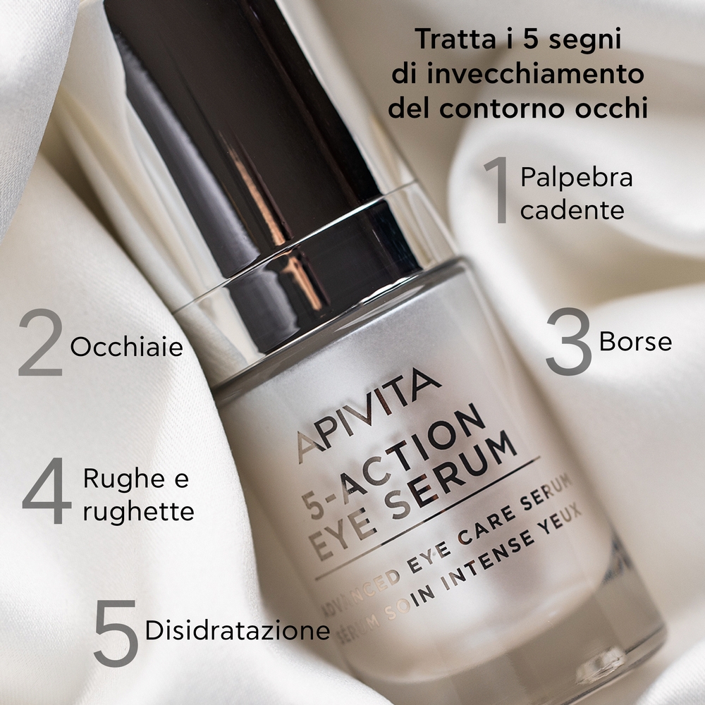 Apivita 5 Action Eye Serum - Siero 5 Azioni Idratante Anti-Rughe Per Borse E Occhiaie 15 ml