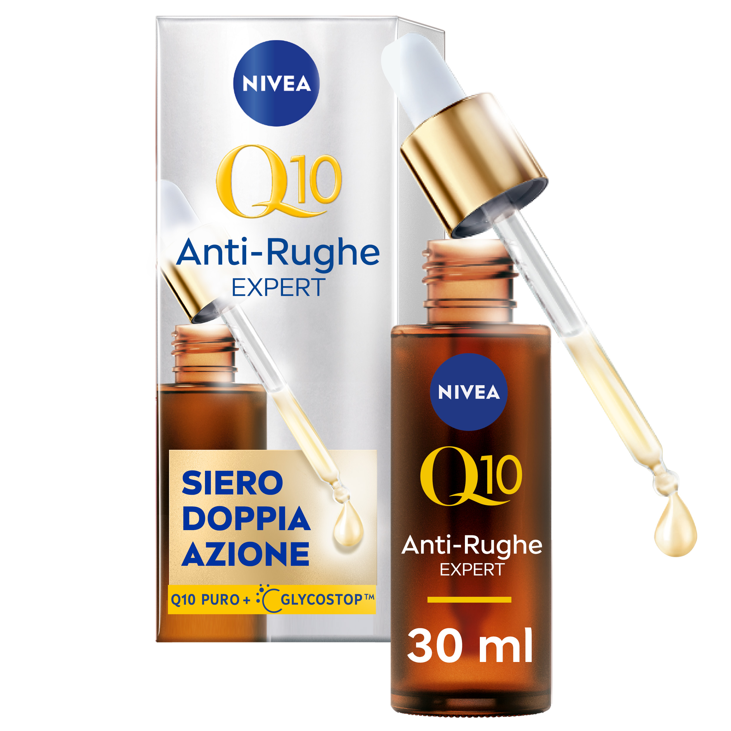 Nivea Q10 Anti-Rughe Expert Siero Viso Doppia Azione 30 ml, Siero viso antirughe con Q10 rimpolpante