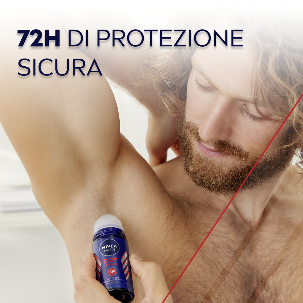 Nivea Men Dry Impact Deodorante Roll on 50 ml, Deodorante uomo per 72h di protezione antitraspirante
