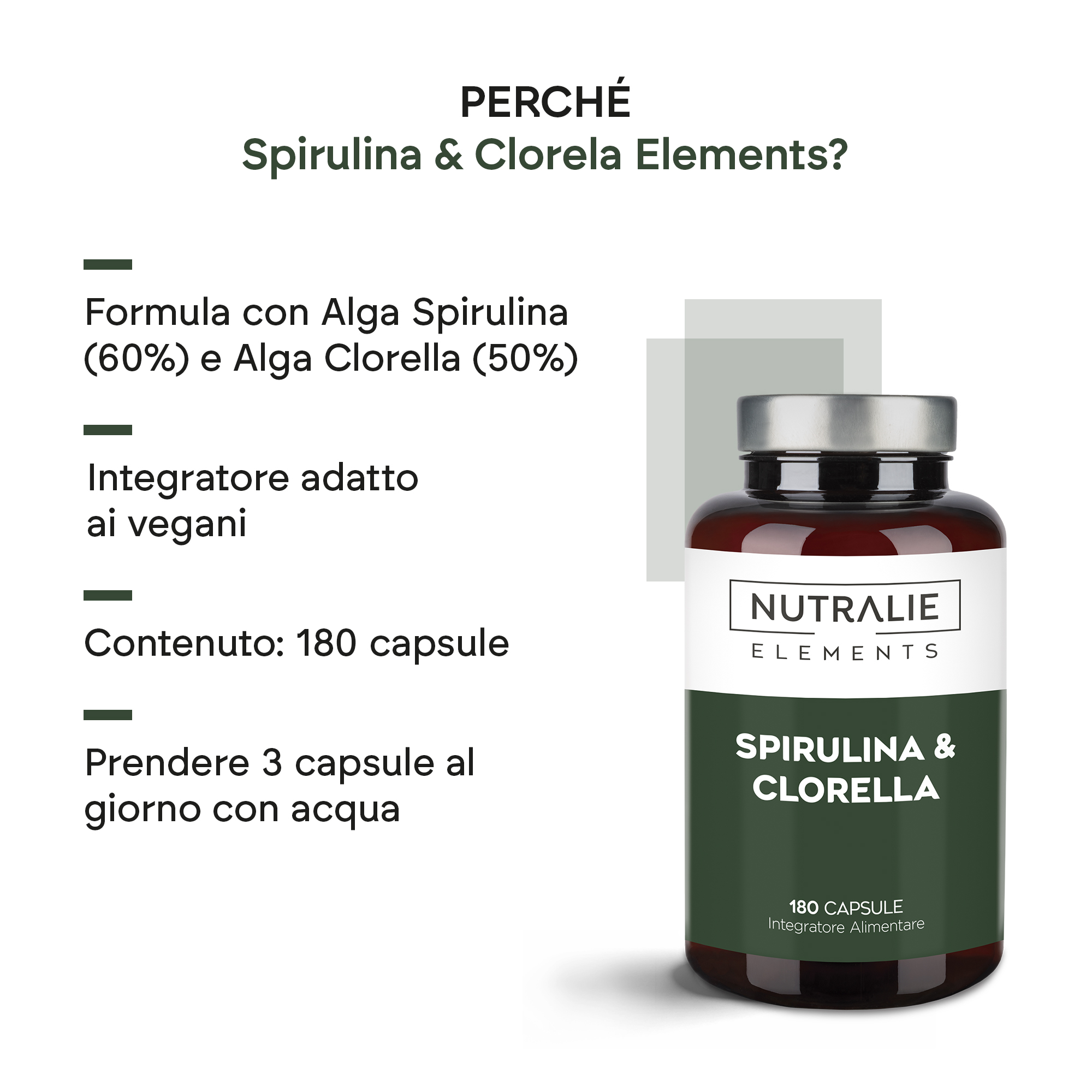 Nutralie Spirulina E Clorella 180 Capsule - Integratore Di Spirulina E Clorella