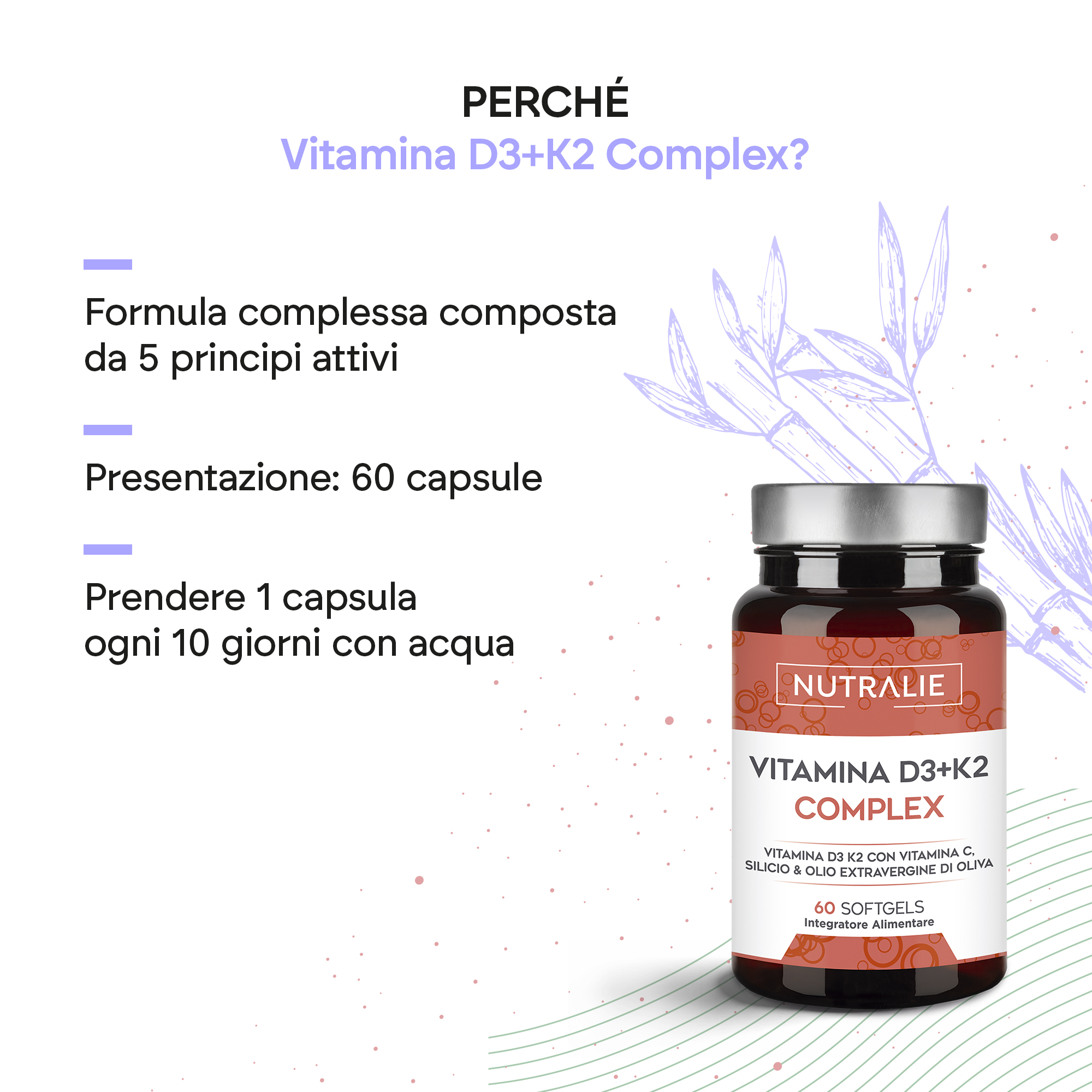 Nutralie Vitamina D3+K2 Complex 60 Softgel - Integratore Per Stanchezza E Affaticamento