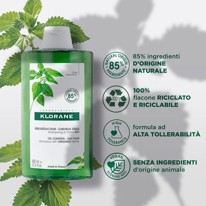 Klorane - Shampoo Seboriduttore all'Ortica purificante ed equilibrante, capelli grassi - 400ml