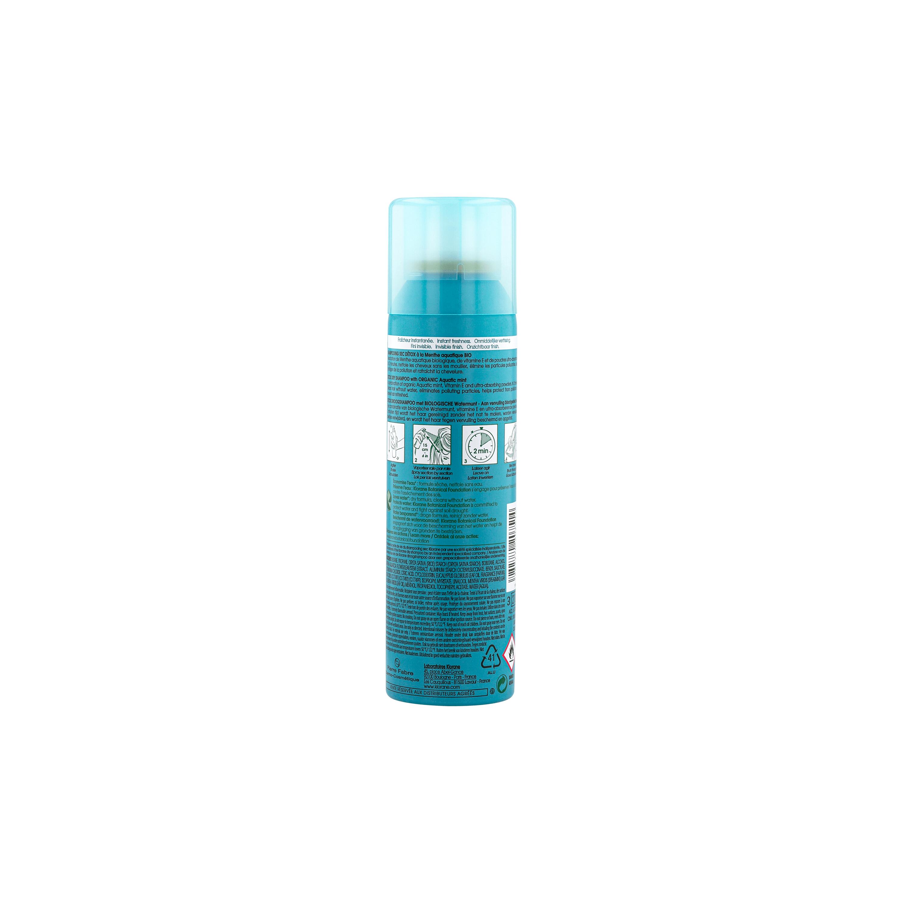 Klorane - Shampoo Secco Detox Alla Menta Acquatica Bio Per Tutti Tipi Di Capelli 150 ml