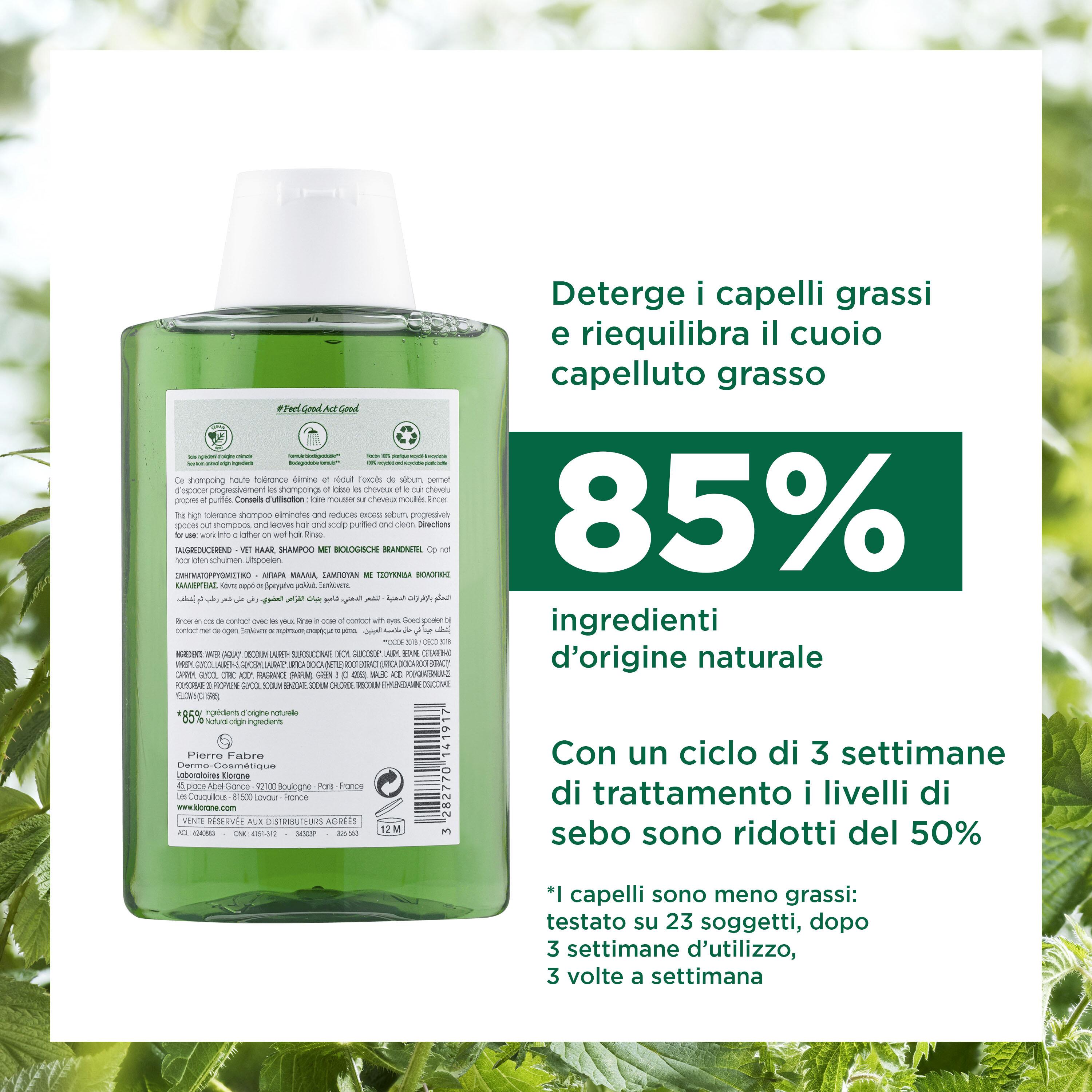 Klorane - Shampoo All'Ortica Bio Per Capelli Grassi 200 ml