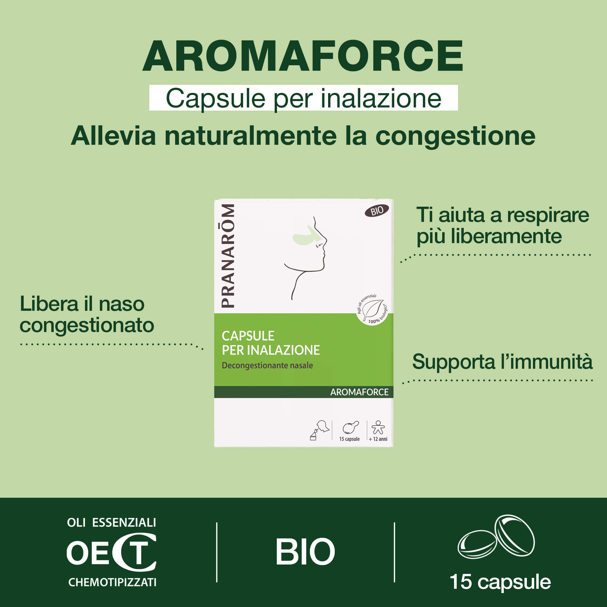 Pranarom Aromaforce - Decongestionante Nasale Per Inalazione Bio 15 Capsule