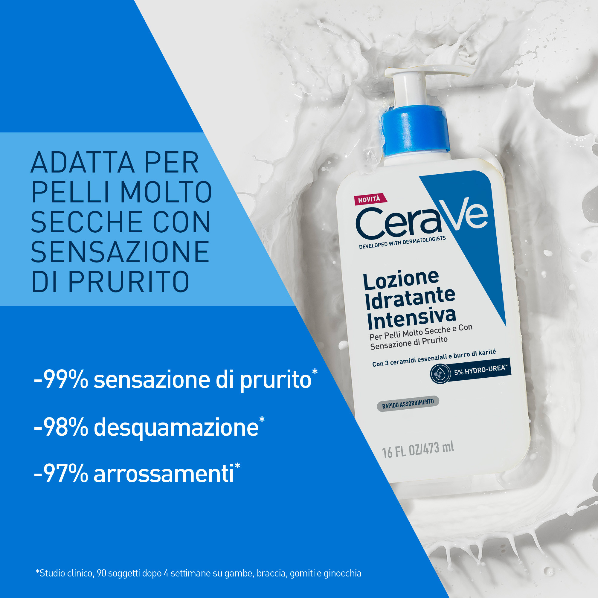 CeraVe Lozione Idratante Intensiva per Pelle Secca e Molto Secca con Sensazione di Prurito, con Hydro-Urea e Burro di Karité, idrata intensamente la pelle e da sollievo immediato alla sensazione di prurito, 473 ml