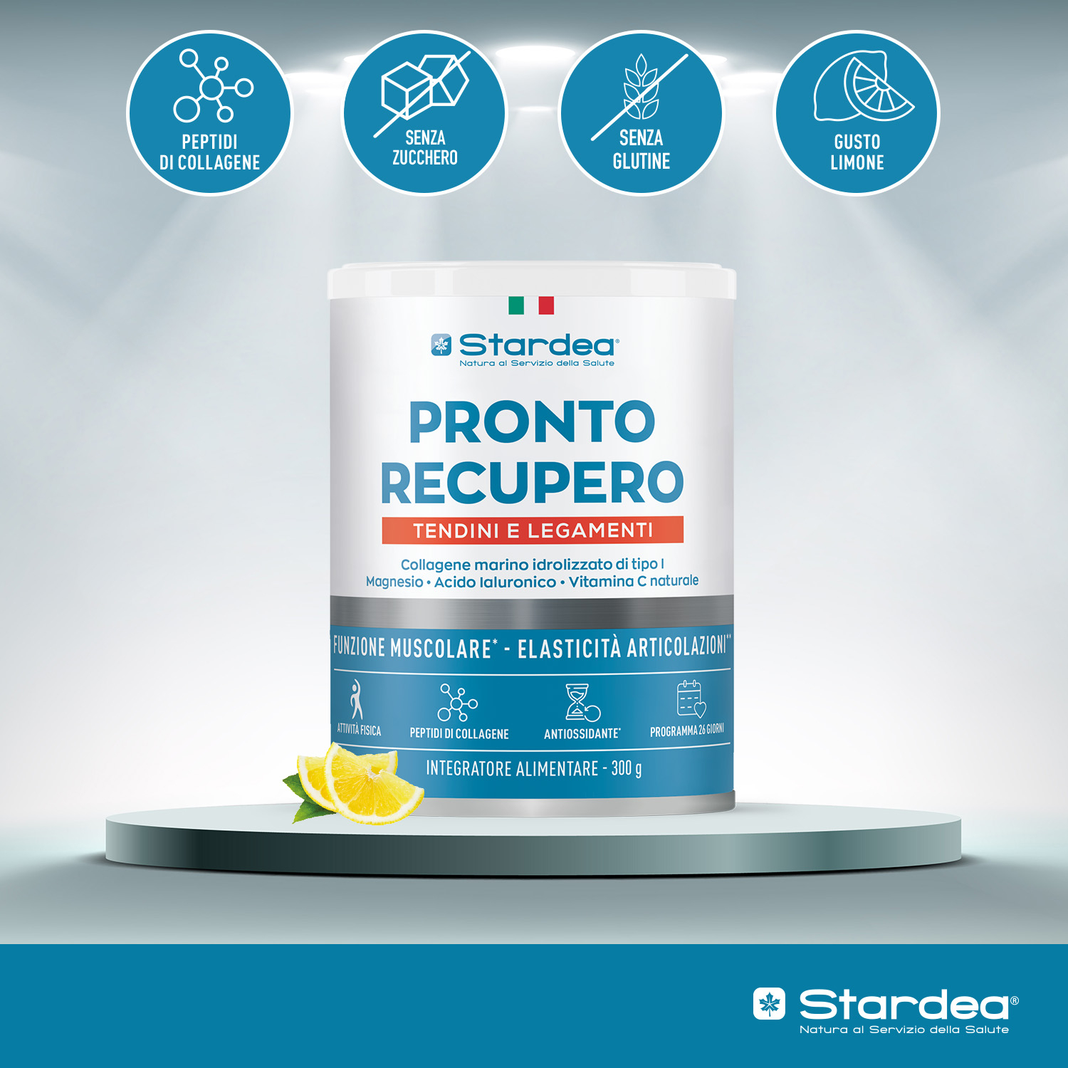 STARDEA PRONTO RECUPERO TENDINI E LEGAMENTI POLVERE - Integratore in polvere a base di collagene marino di tipo 1, Magnesio e Acido ialuronico  - Funzione Muscolare, Elasticità delle articolazioni