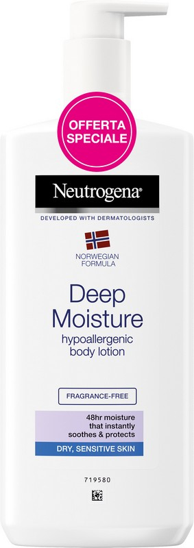 Neutrogena Formula Norvegese Deep Moisture Crema Corpo Fluida Ipoallergenica, Crema idratante corpo con Glicerina e senza profumo, Crema corpo idratante pelle secca e sensibile, 400 ml