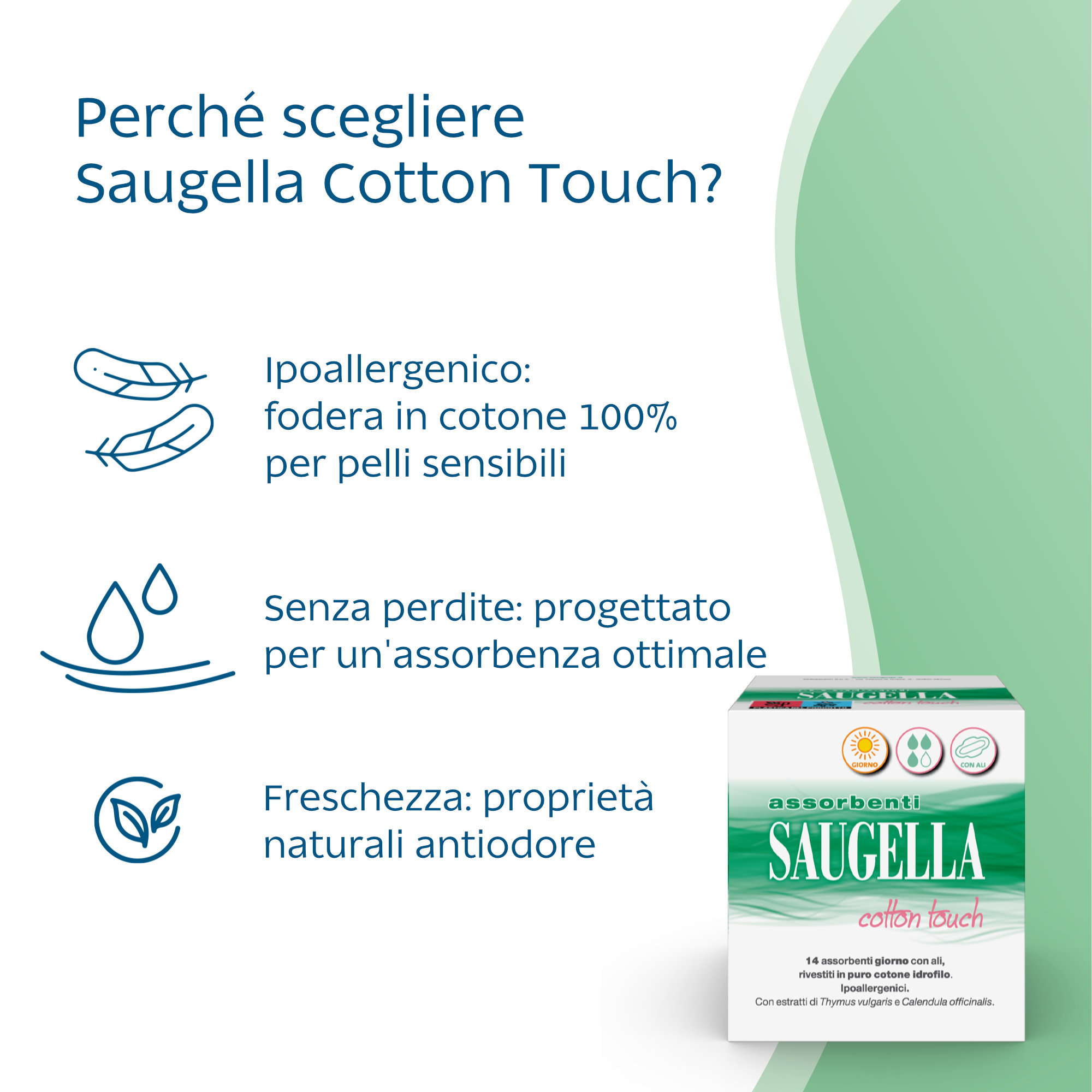 Saugella Cotton Touch - 14 assorbenti giorno con ali