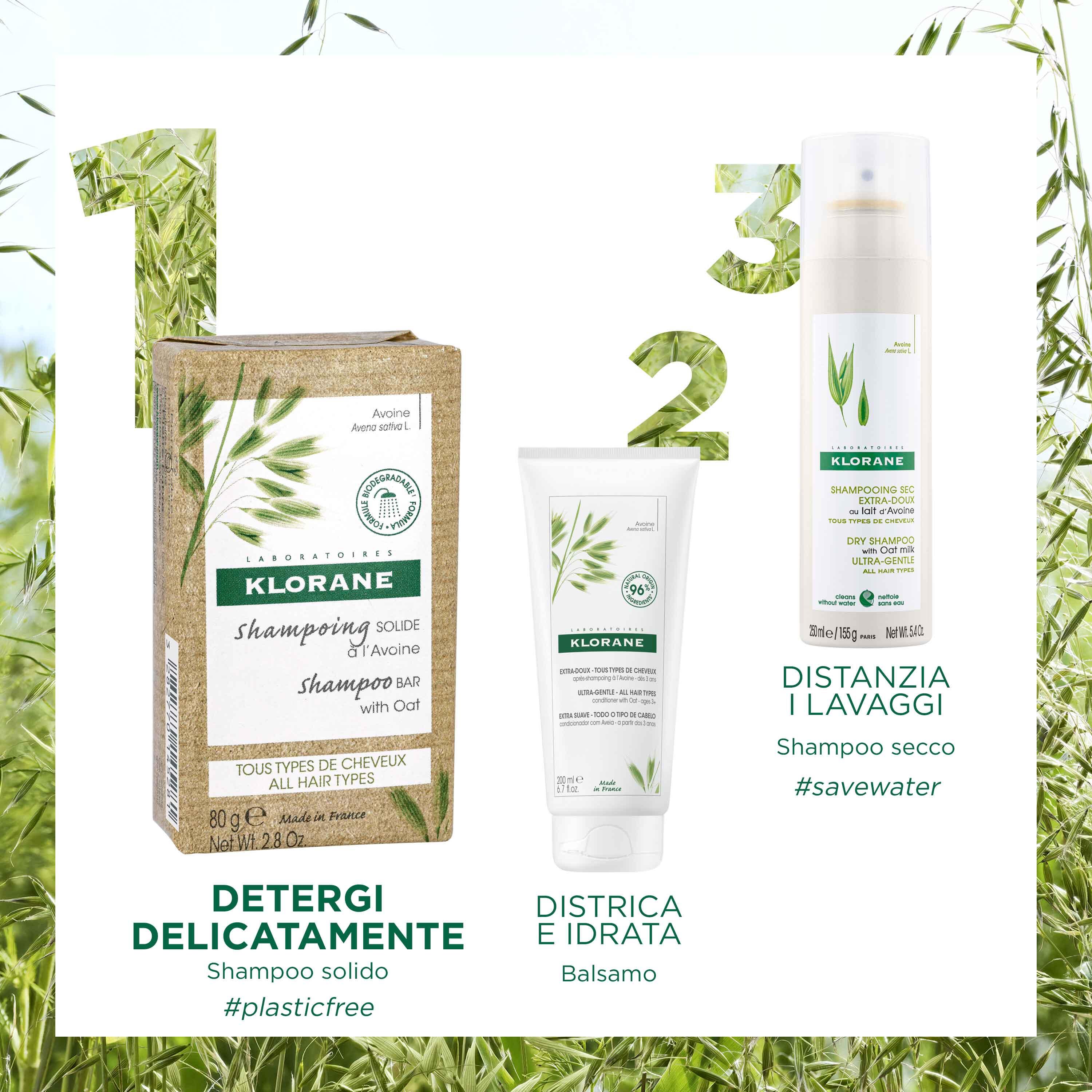 Klorane - Shampoo Solido All'Avena Per Tutti I Tipi Di Capelli 80 g