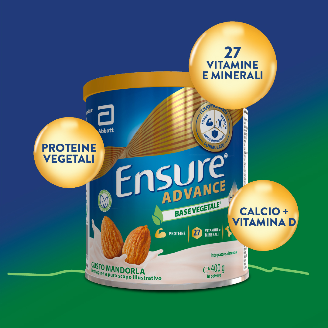 Ensure Advance Base Vegetale, integratore alimentare con Proteine Vegetali. Formato 400g, gusto Mandorla 