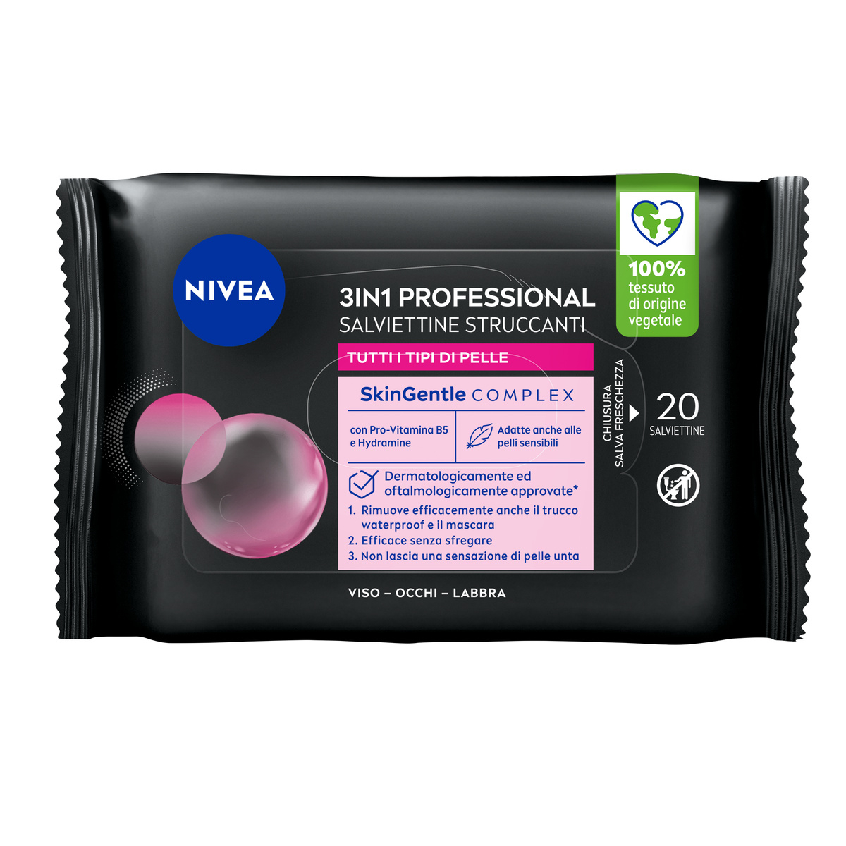Nivea MicellAir Professional Salviettine Struccanti 20 Pezzi, Salviette per trucco waterproof