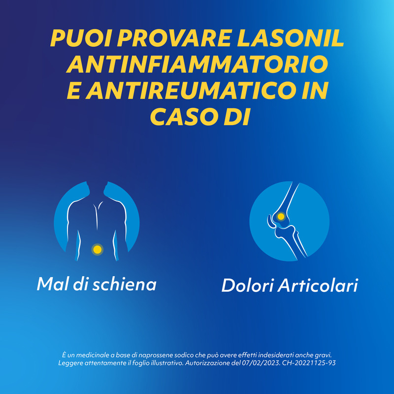 Lasonil Antinfiammatorio e Antidolorifico, Per trattamento di Mal di Schiena, Dolori Muscolari e Articolari, con 220mg di Naprossene Sodico, 24 Compresse Rivestite