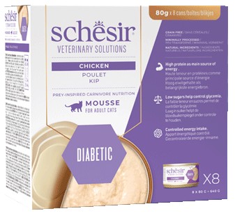 SCHESIR GATTO VETERINARY SOLUTIONS DIABETIC MOUSSE POLLO 8X80GR (lattina) - MULTIPACK
